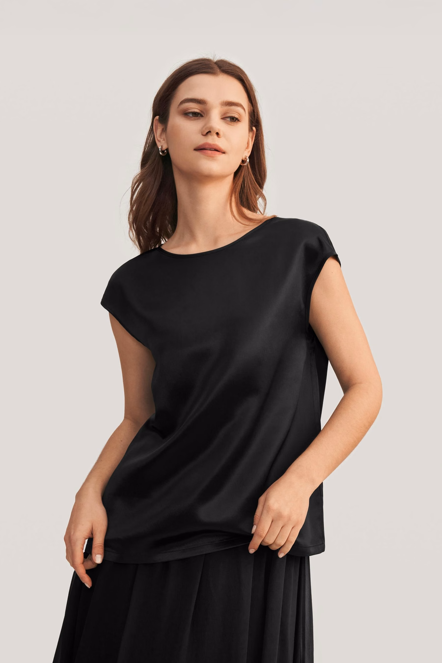 Basic Cap Sleeves Silk Tee