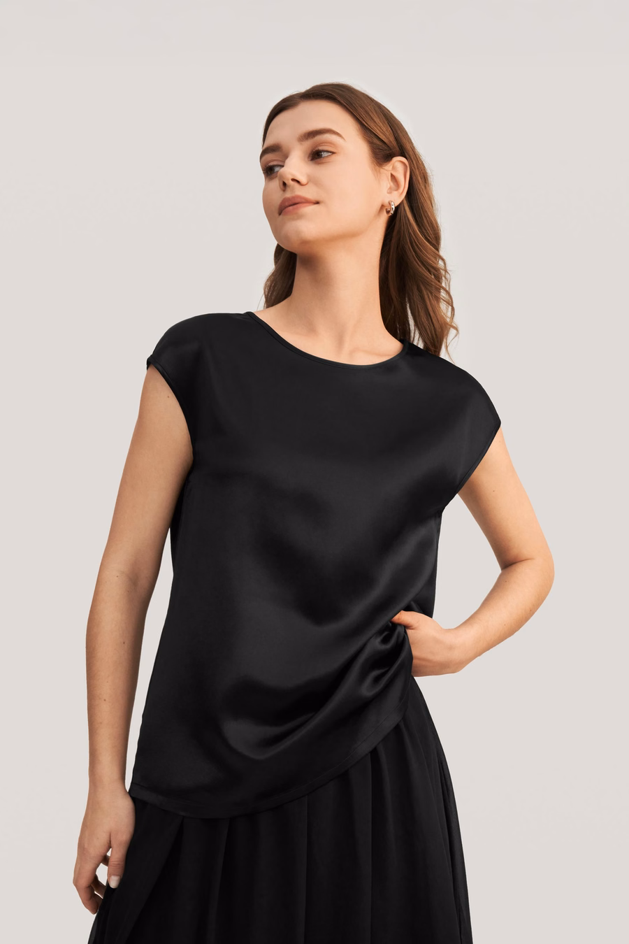 Basic Cap Sleeves Silk Tee