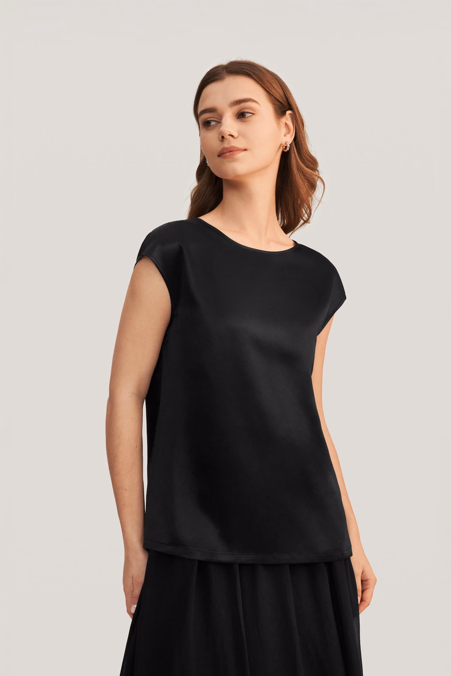 Basic Cap Sleeves Silk Tee