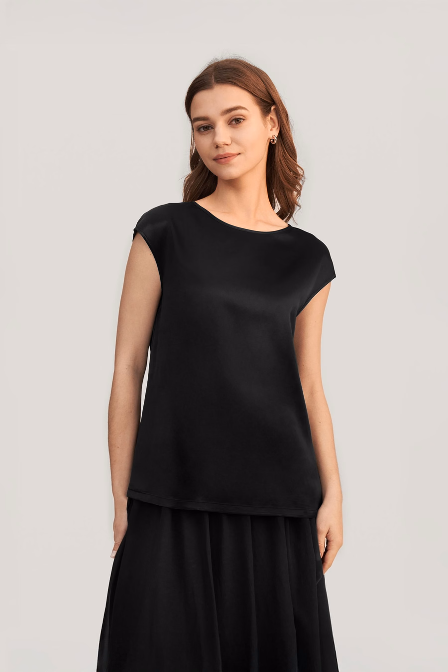 Basic Cap Sleeves Silk Tee