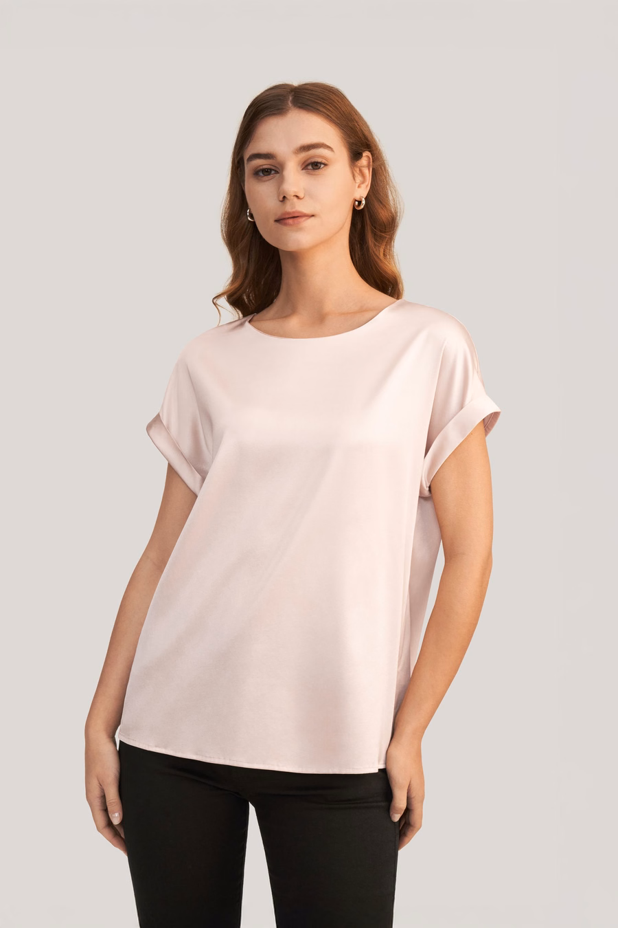 Short Sleeves Round Neck Silk Tee