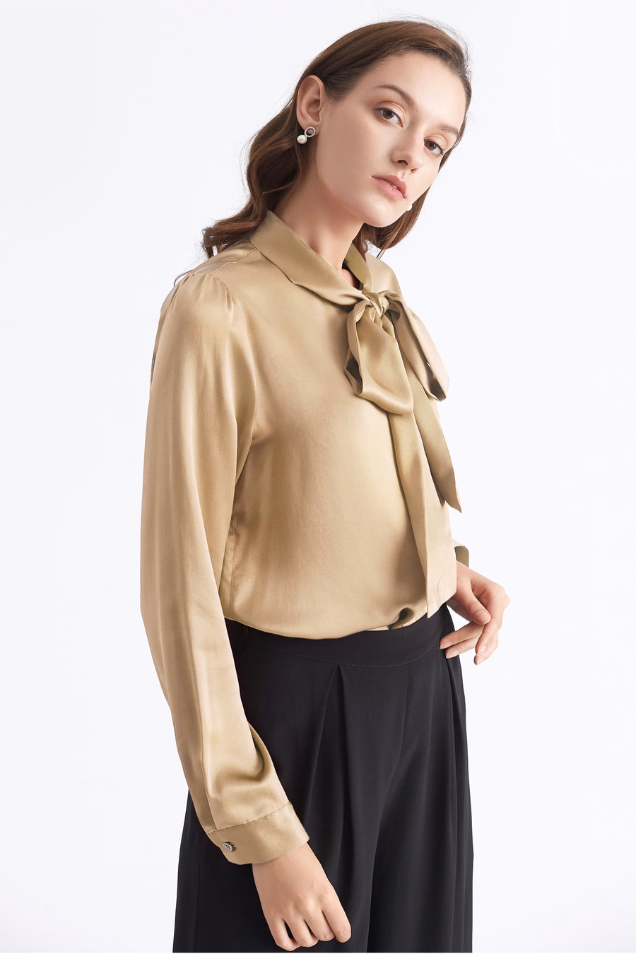 Frauen Fliegenkragen Seidenbluse