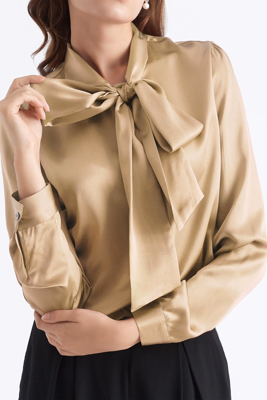 Frauen Fliegenkragen Seidenbluse