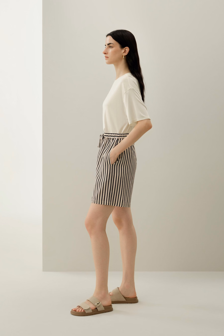 Gestreifte Seiden-Shorts