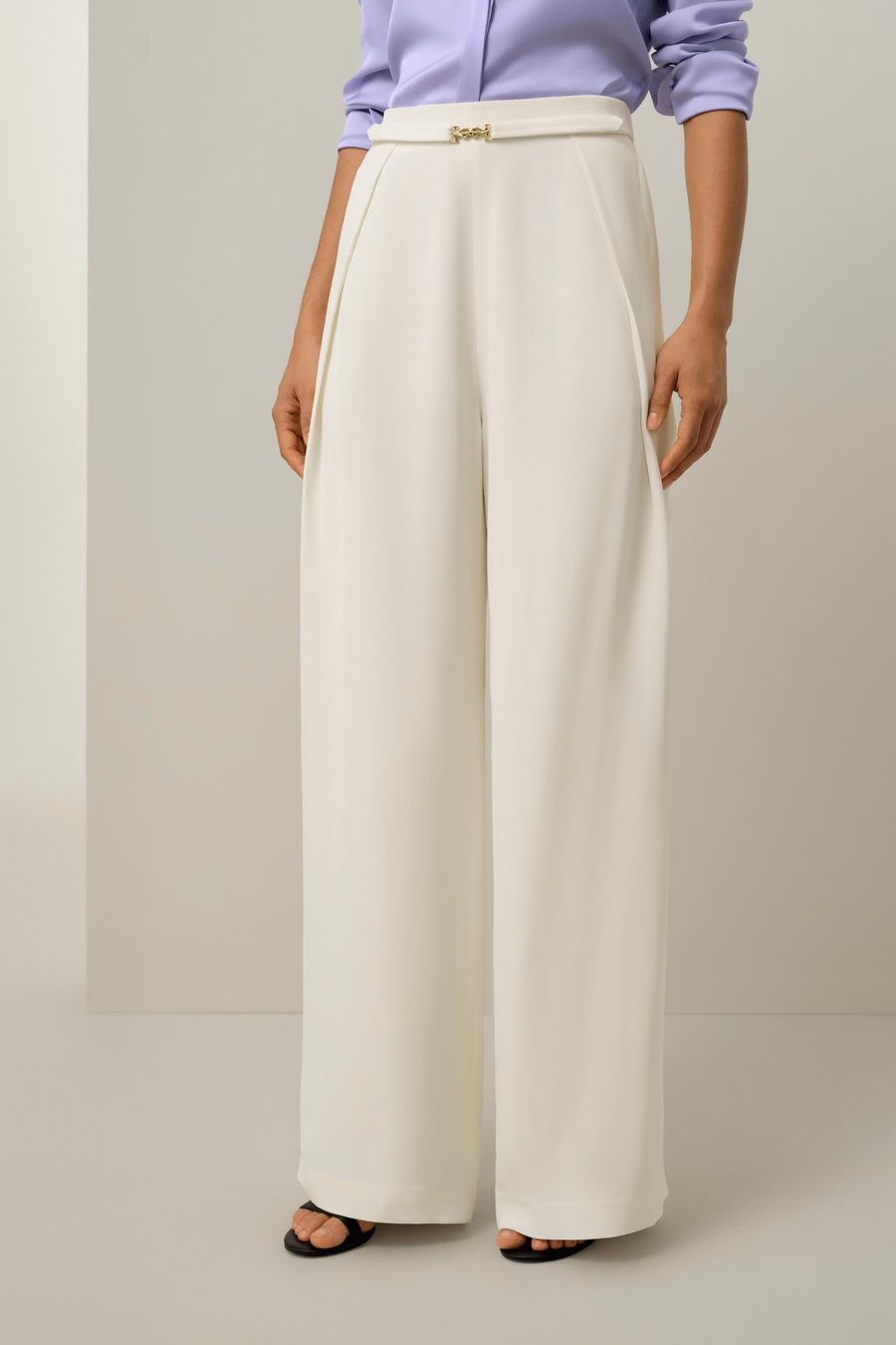 Schwere Seidencrepe-Hosen mit weitem Bein