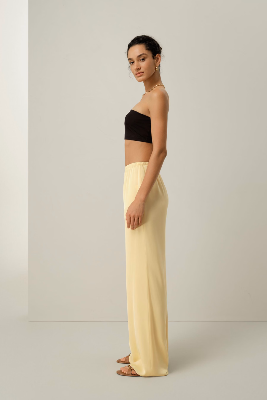 Stretch-Seiden-Georgette-Hosen mit geradem Bein
