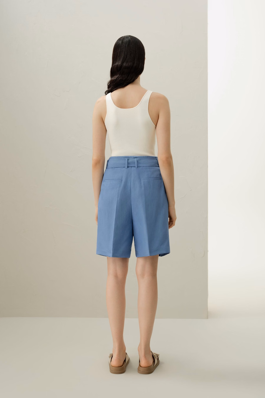Seiden-Leinen-Gürtel-Shorts
