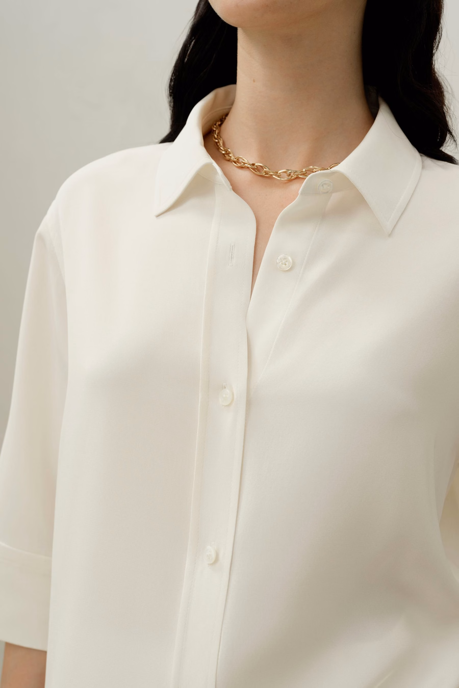 Seiden-Crêpe Relaxed Halbarm-Shirt