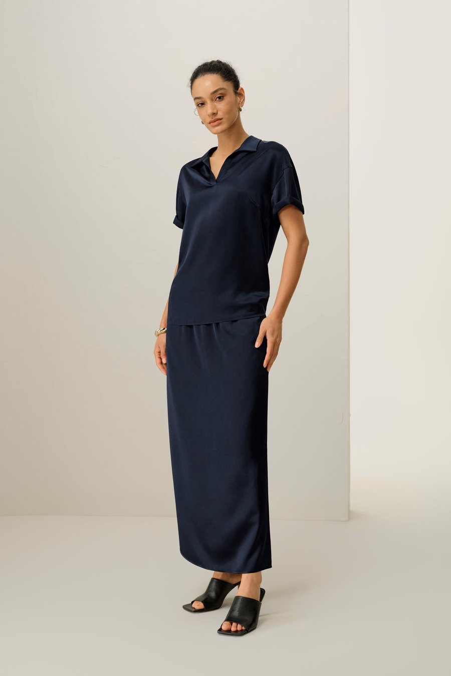 Waschbares Seiden-Charmé-Poloshirt