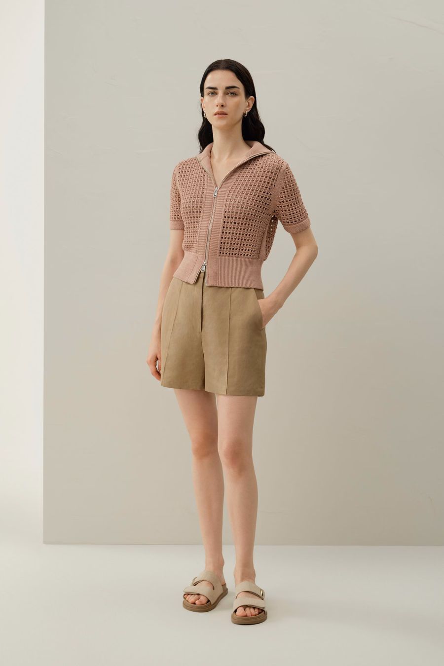 Toscana Pointelle Strick Doppel-Reißverschluss Cardigan