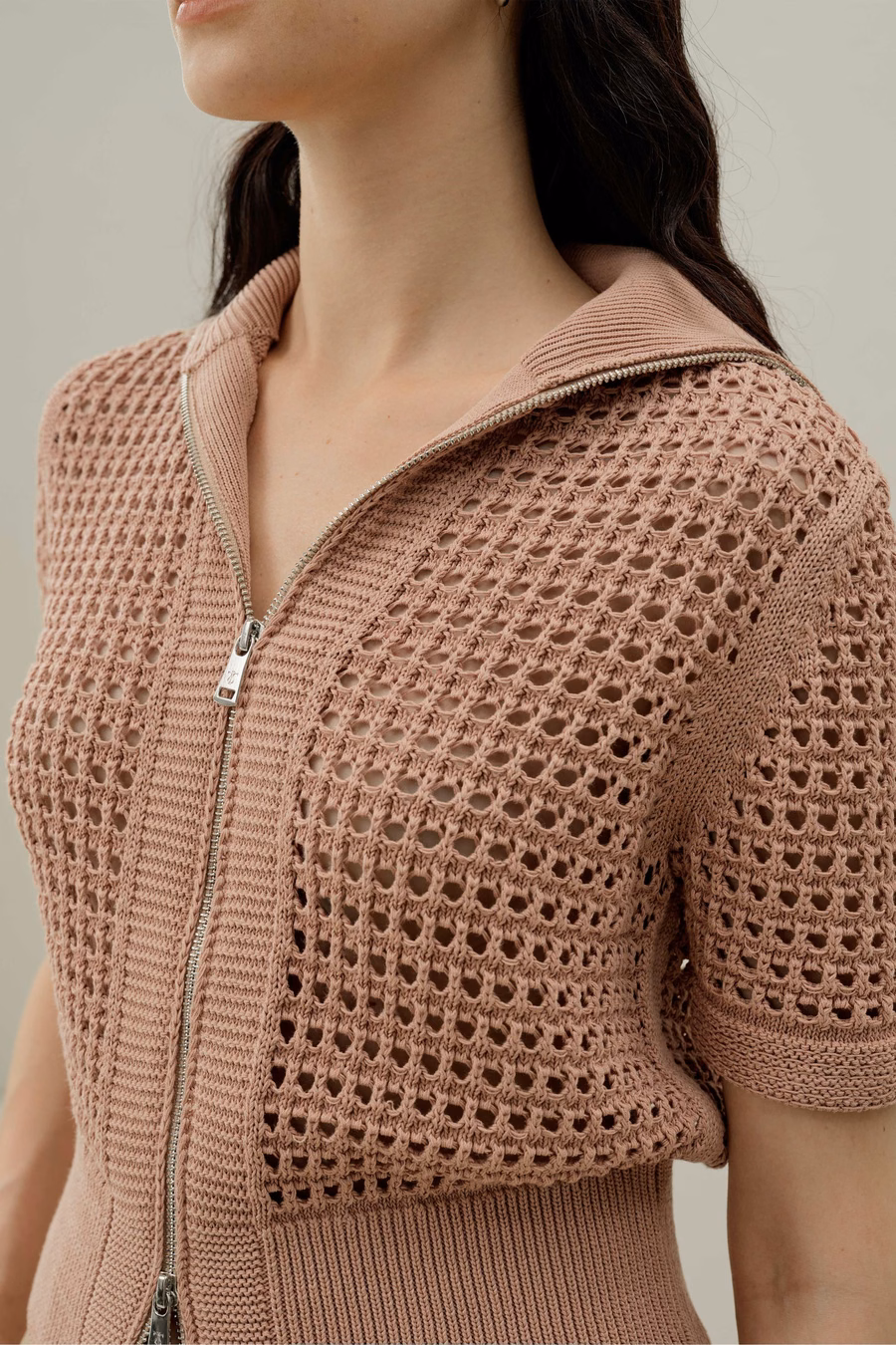 Toscana Pointelle Strick Doppel-Reißverschluss Cardigan