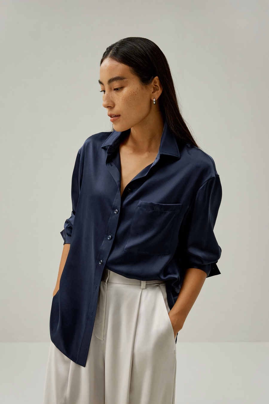 Casual Hemd mit Spread-Kragen aus Seide