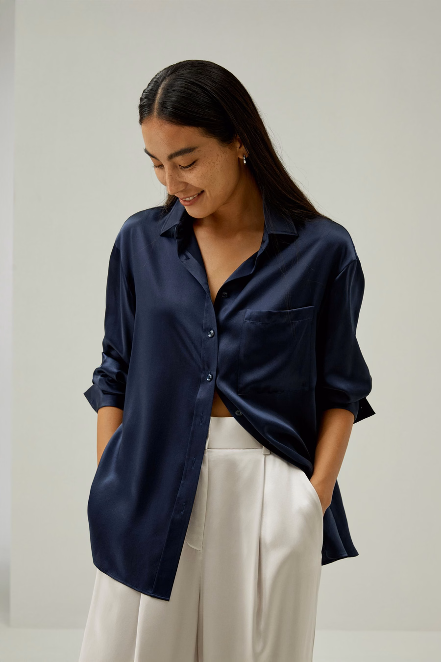 Casual Hemd mit Spread-Kragen aus Seide