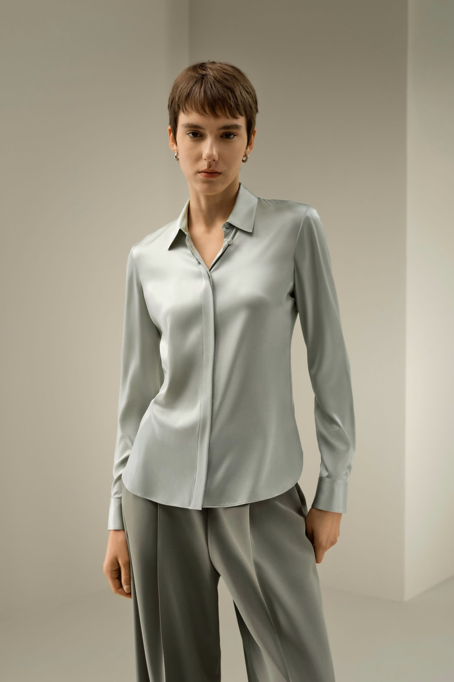 Elegante Seiden Slim Fit Hemd