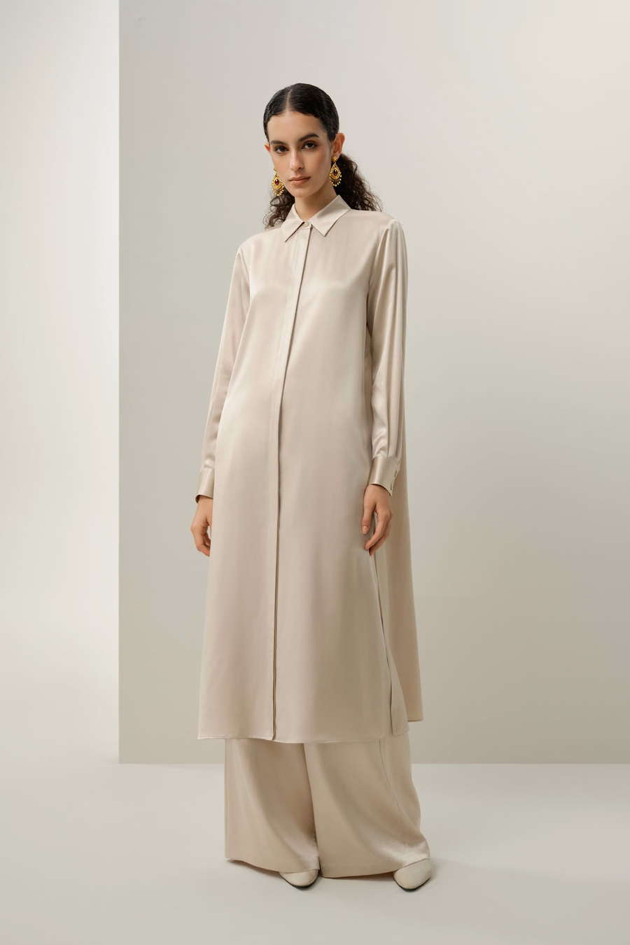 Seiden-Charmeuse Hemd-Kleid
