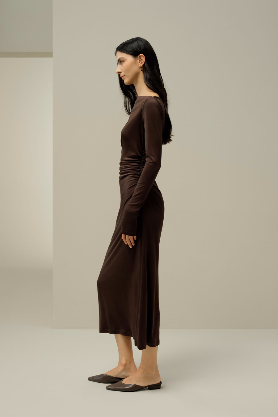 Elegantes Seiden-Jersey-Raffiniertes Midikleid