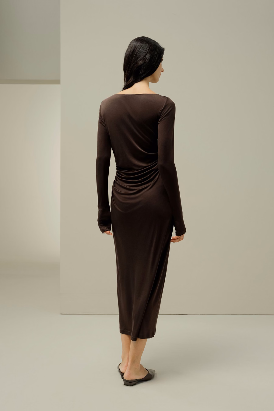 Elegantes Seiden-Jersey-Raffiniertes Midikleid