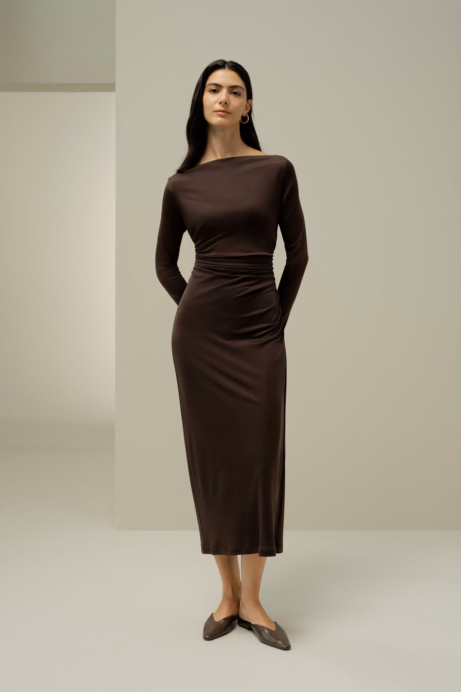 Elegantes Seiden-Jersey-Raffiniertes Midikleid