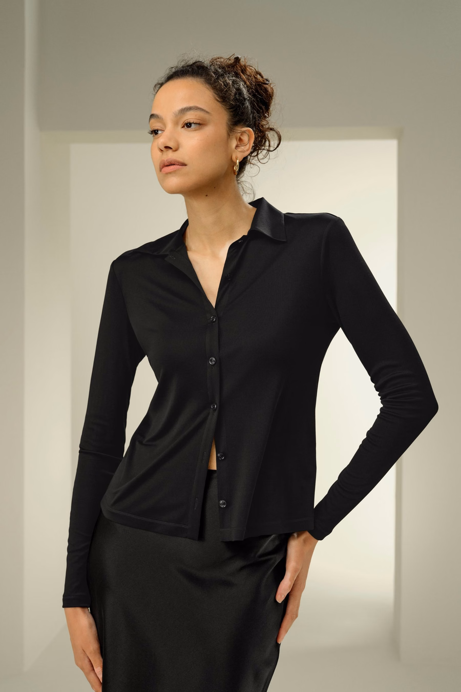 Basic Slim Silk Jersey Shirt