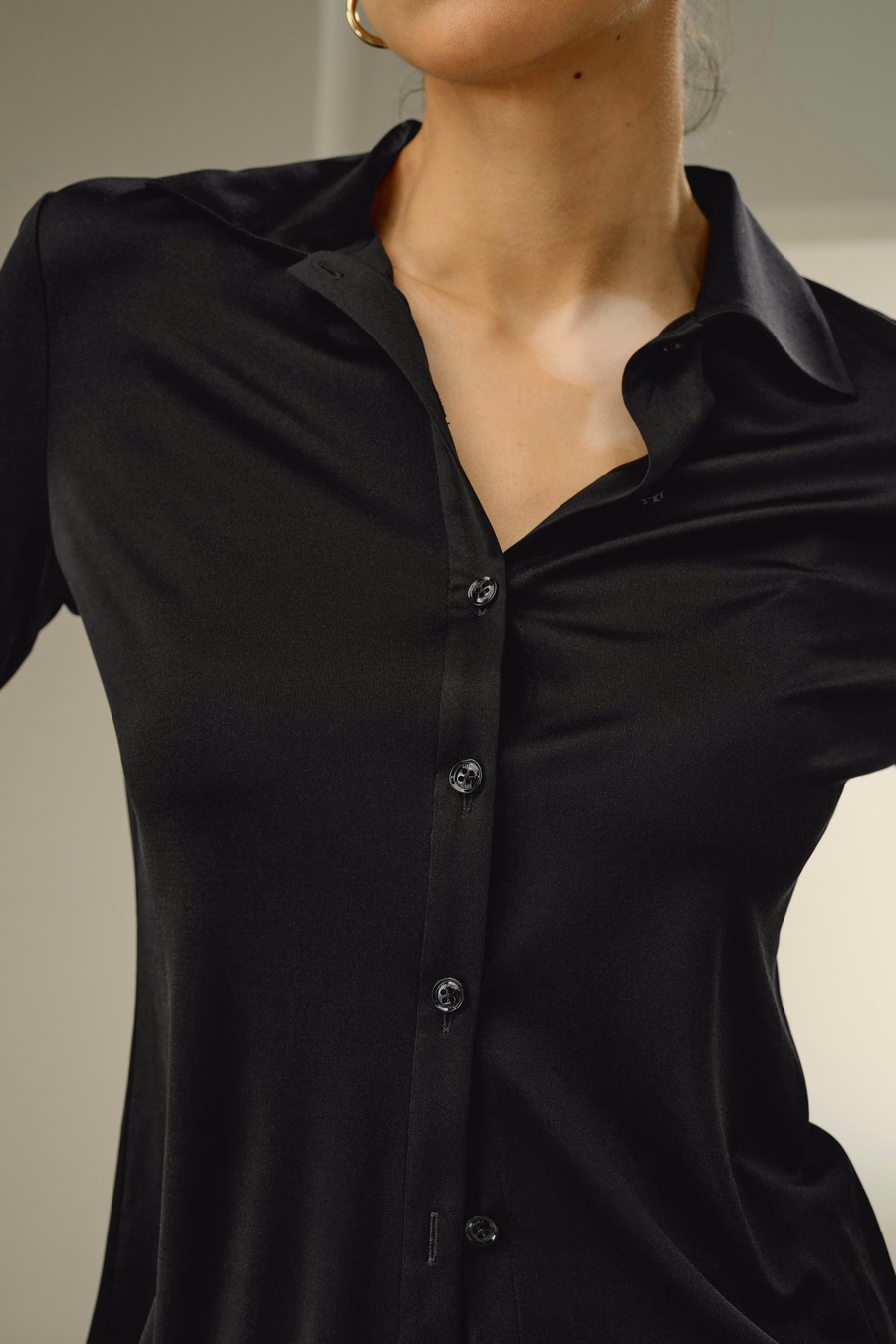 Basic Slim Silk Jersey Shirt
