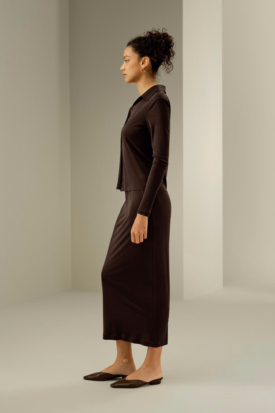Basic Slim Silk Jersey Shirt