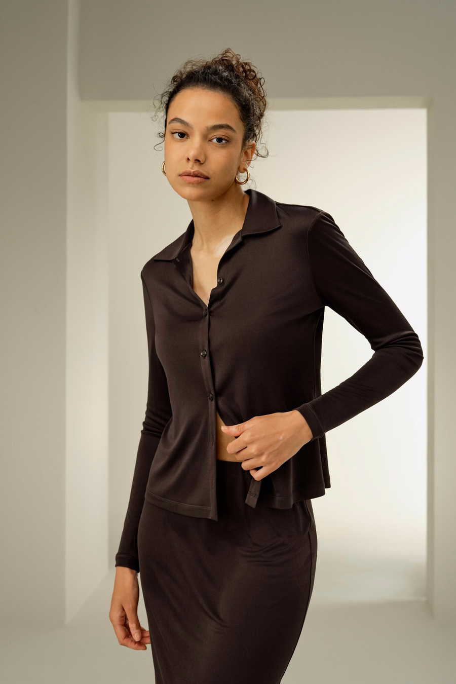 Basic Slim Silk Jersey Shirt