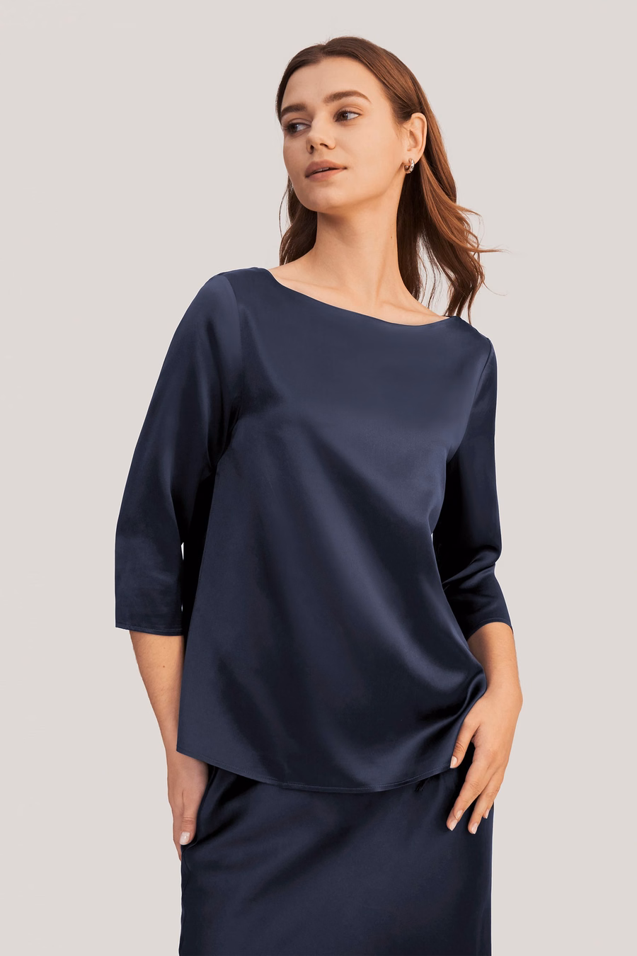 3/4-Ärmel Boot-Ausschnitt Seidenbluse