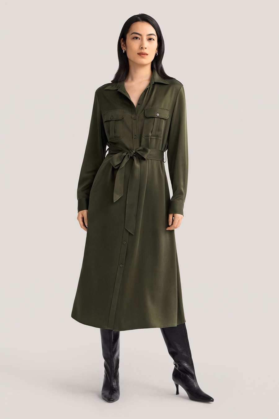 Sand-washed Pocket Trench Dress