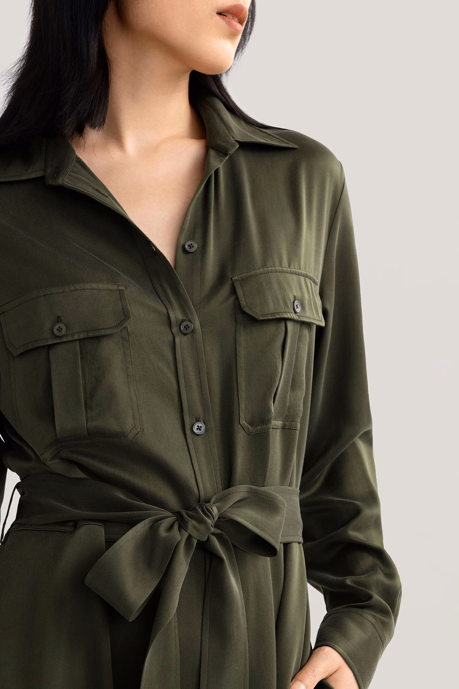 Sand-washed Pocket Trench Dress