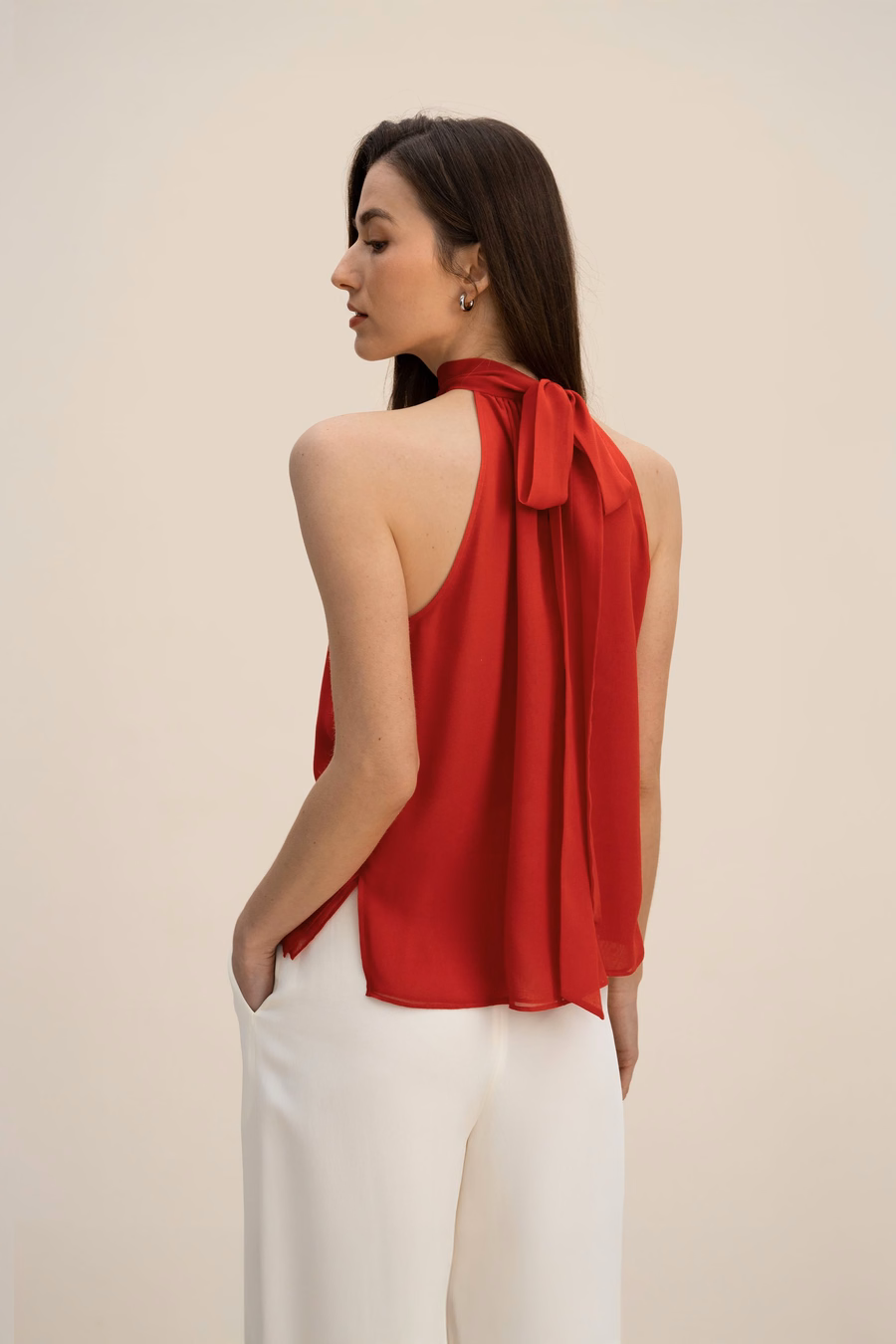 Seidiger Georgette Halter Neck Top
