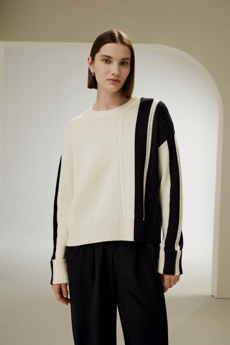 Bicolor Stripe Knit Wool Sweater