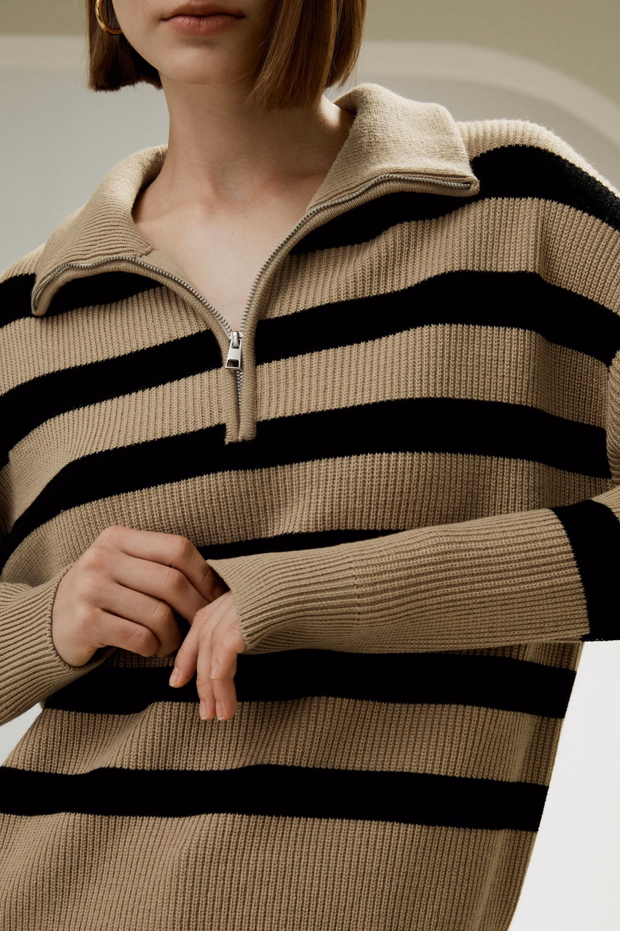 Hemdkragen Quarter-Zip Wollpullover