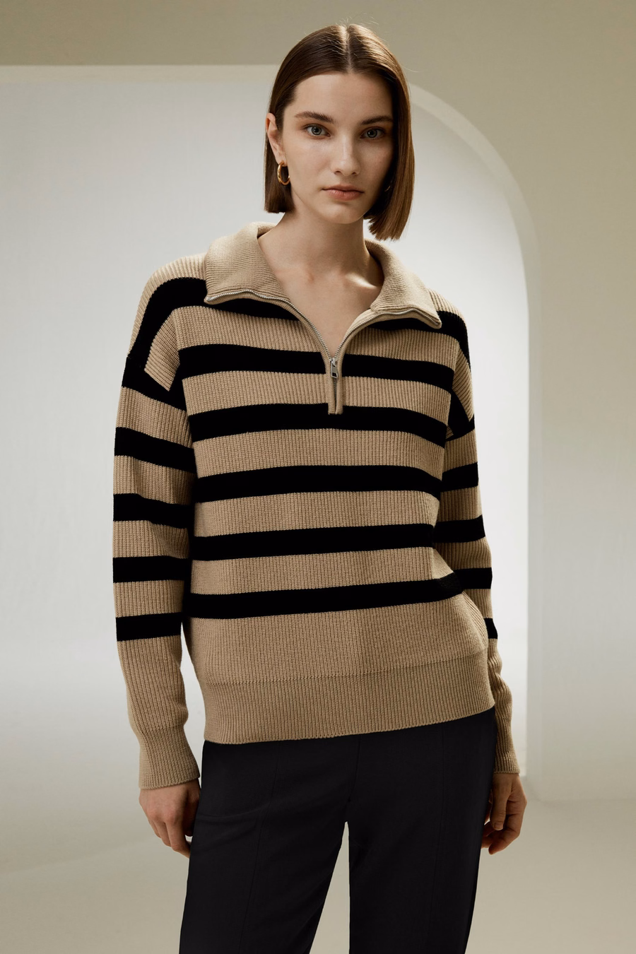 Hemdkragen Quarter-Zip Wollpullover
