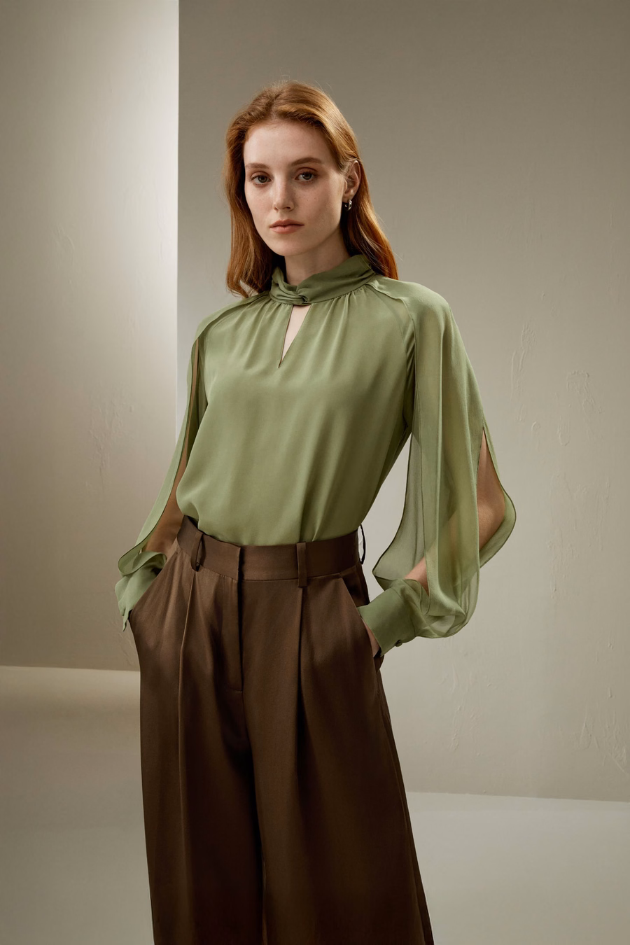Seiten-Schlitz-Laternenärmel-Bluse