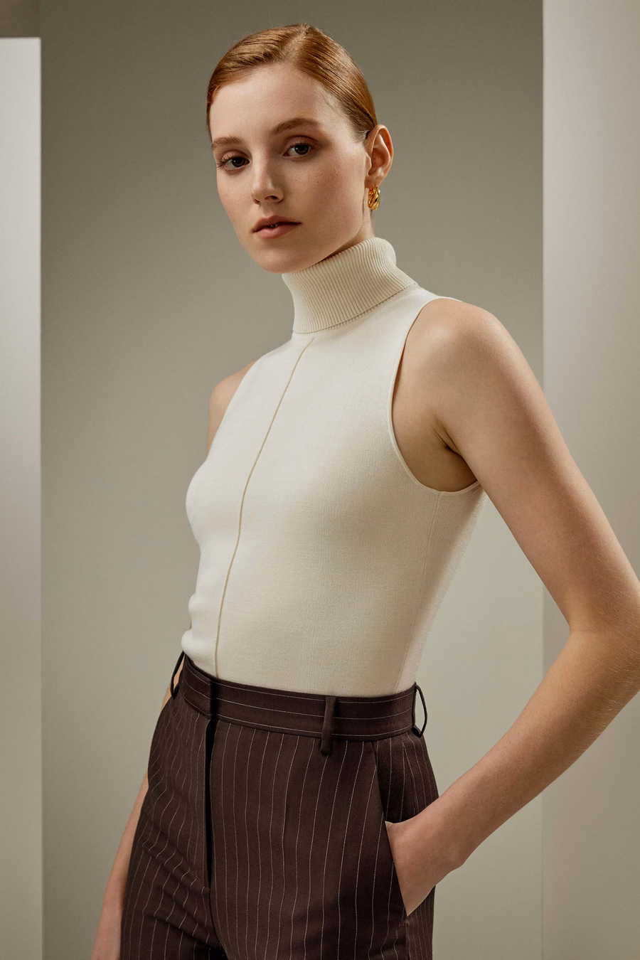 Silk Knitted Turtleneck Sleeveless Top