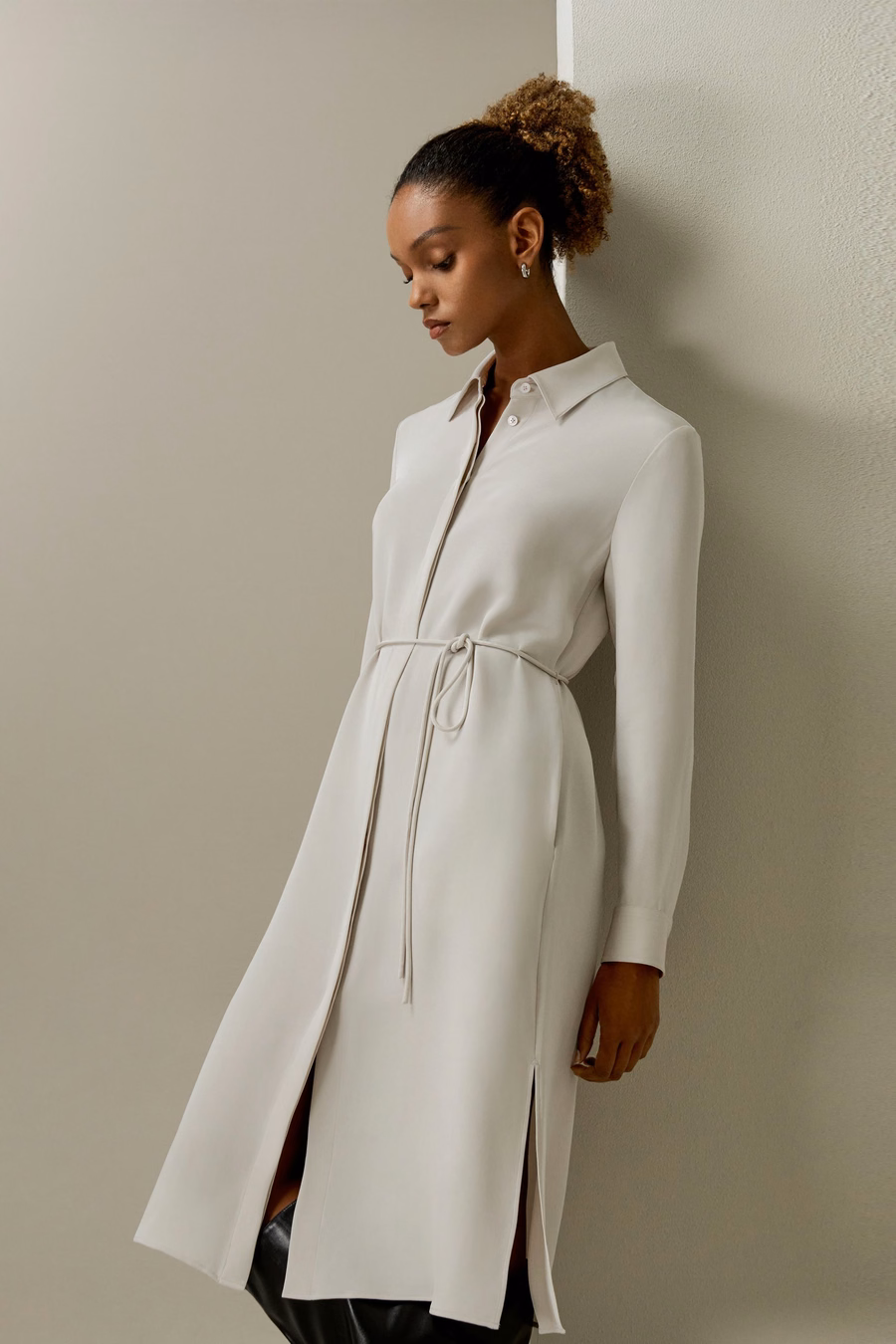 Rope Tie Plain Drape Dress