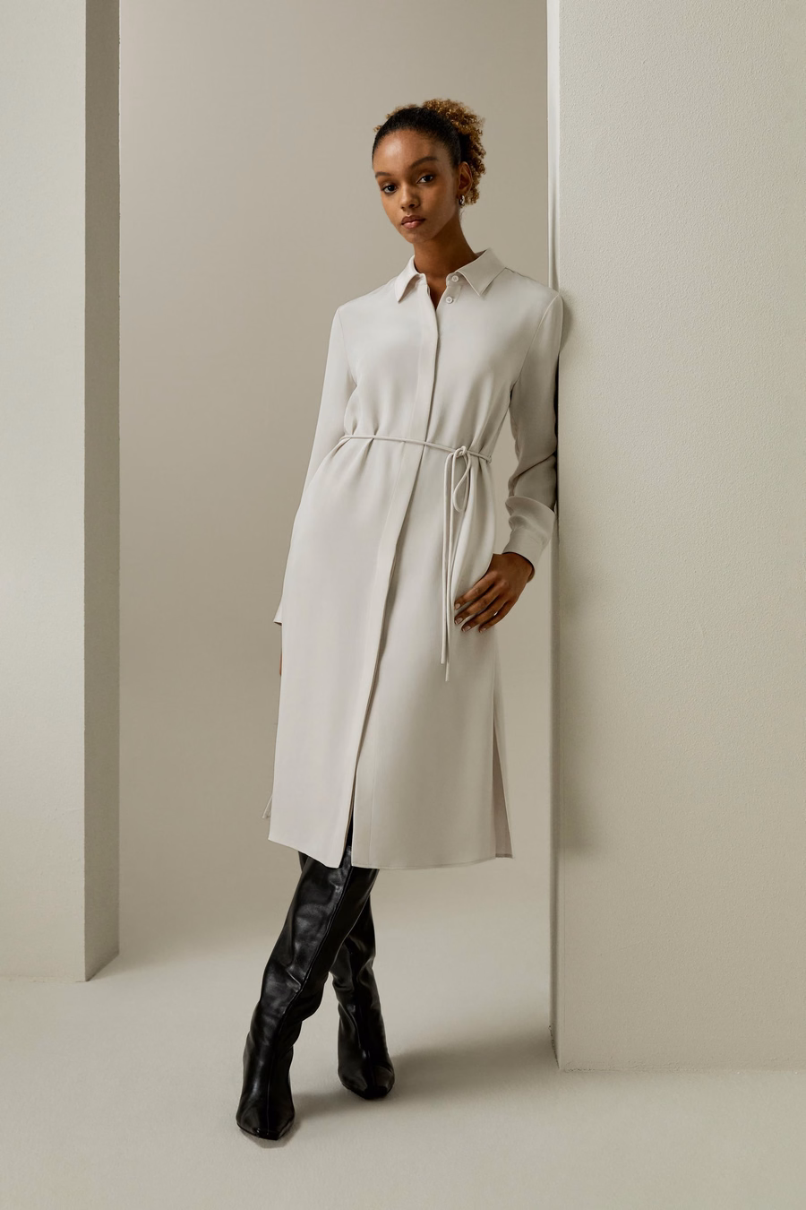 Rope Tie Plain Drape Dress