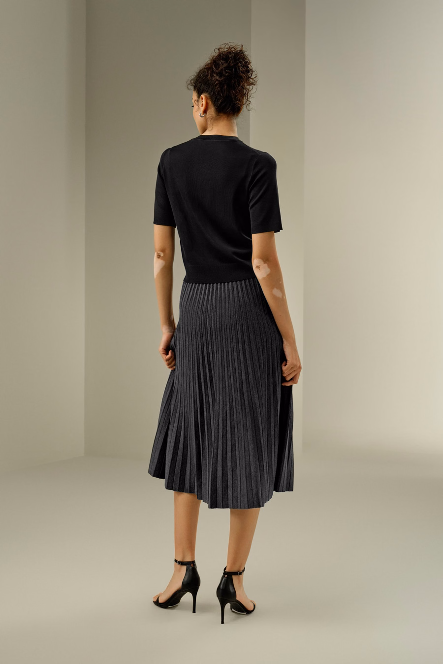 Pleated A-line Merino Wool Skirt