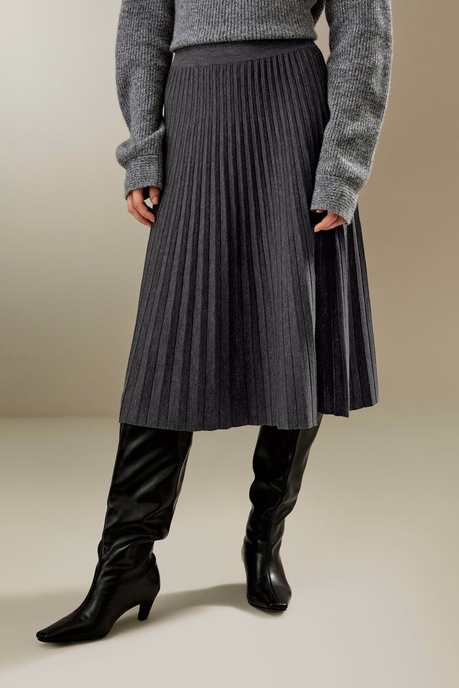 Pleated A-line Merino Wool Skirt