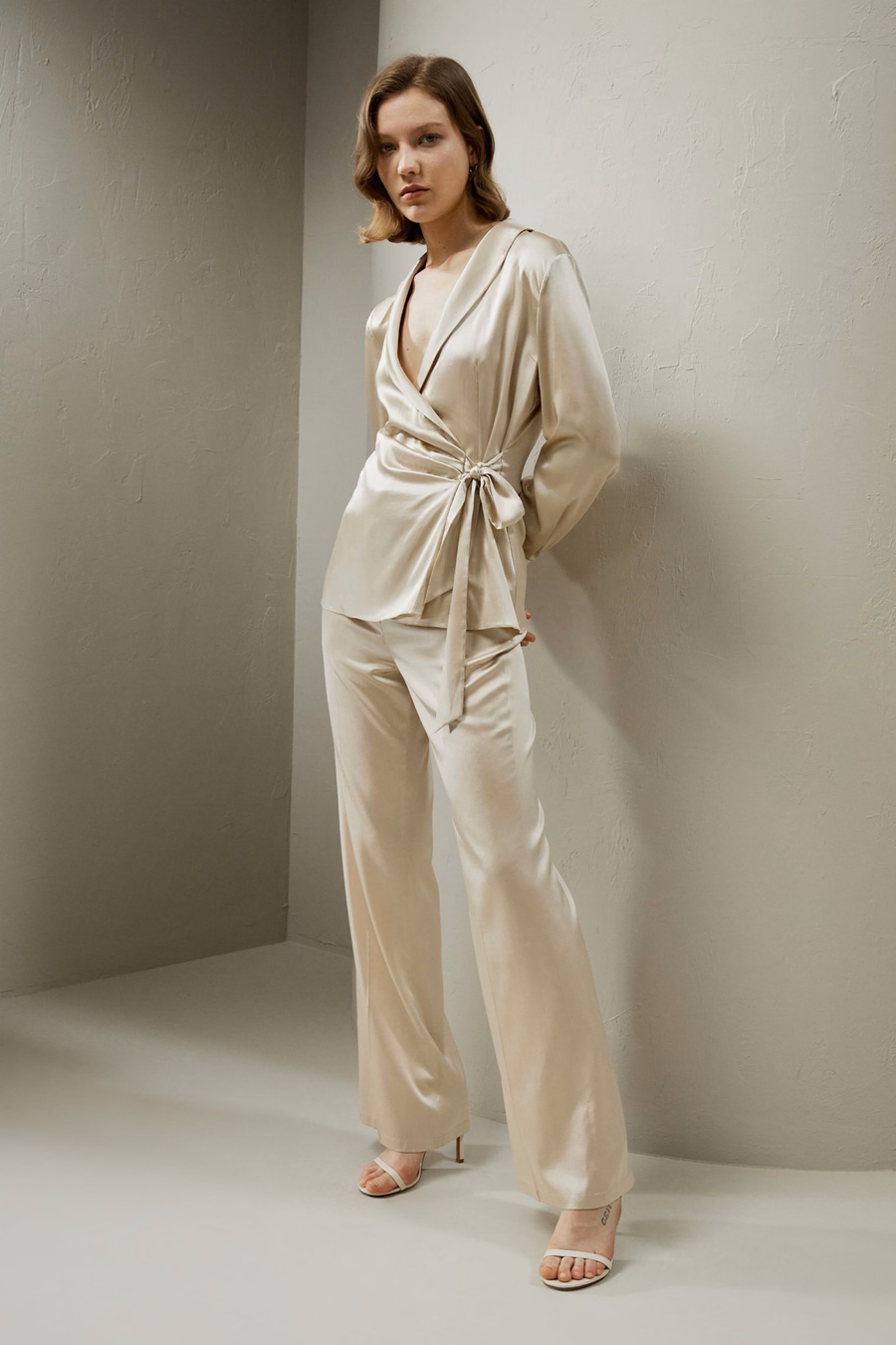 Seiden-Wrap-Taille Blazer