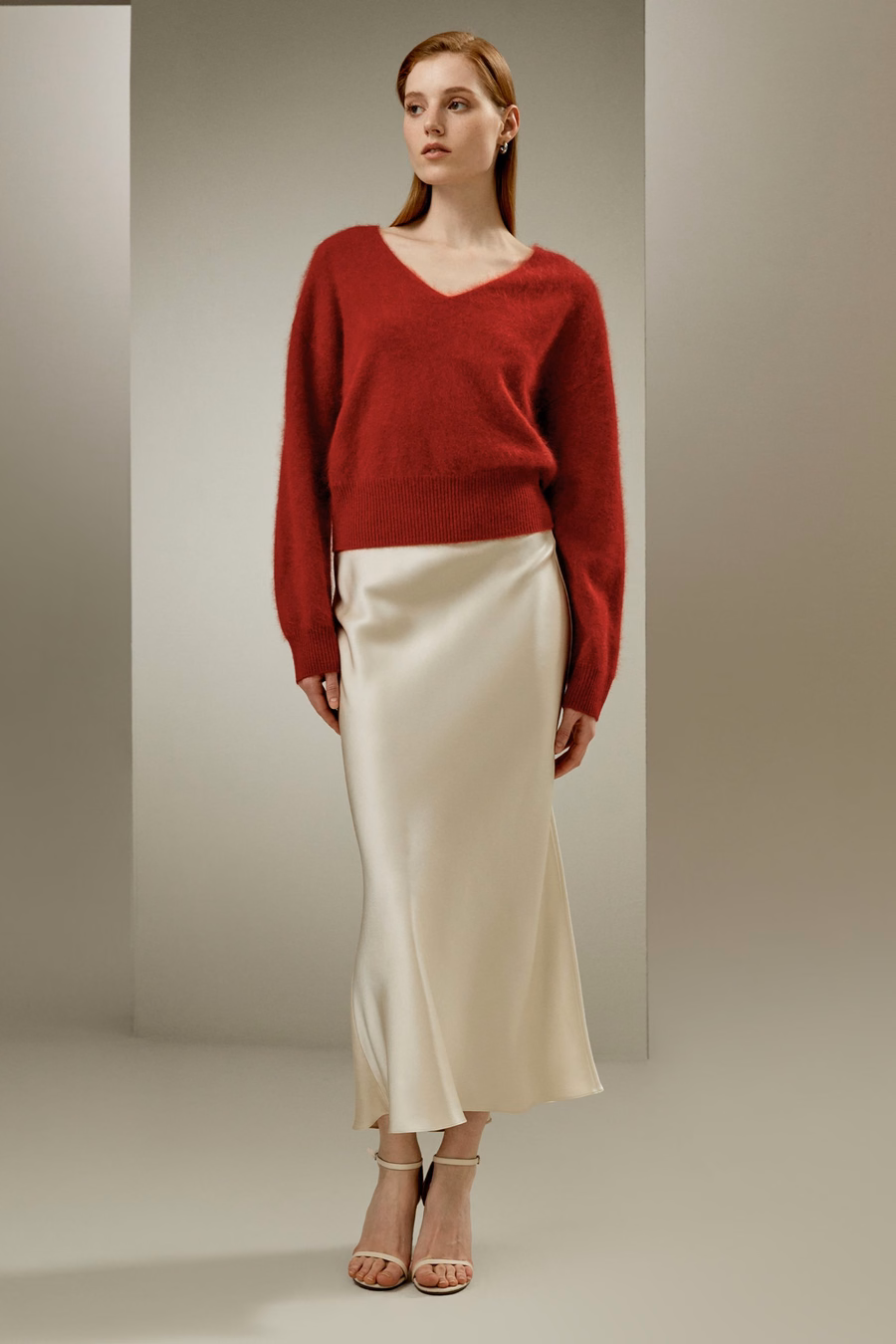 Gebürsteter V-Neck Cashmere-Pullover