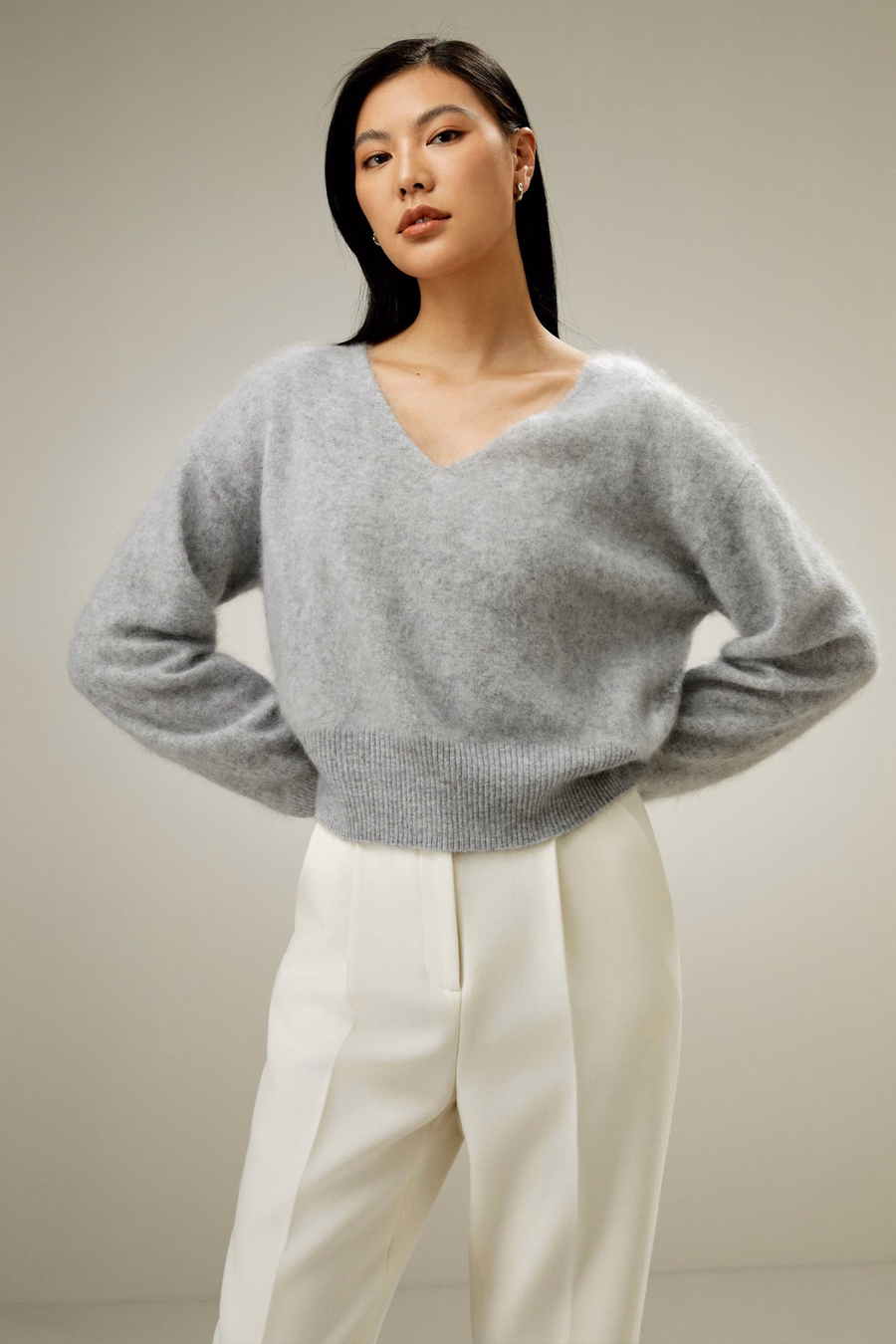Gebürsteter V-Neck Cashmere-Pullover