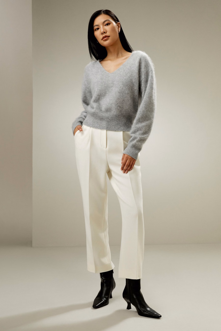 Gebürsteter V-Neck Cashmere-Pullover