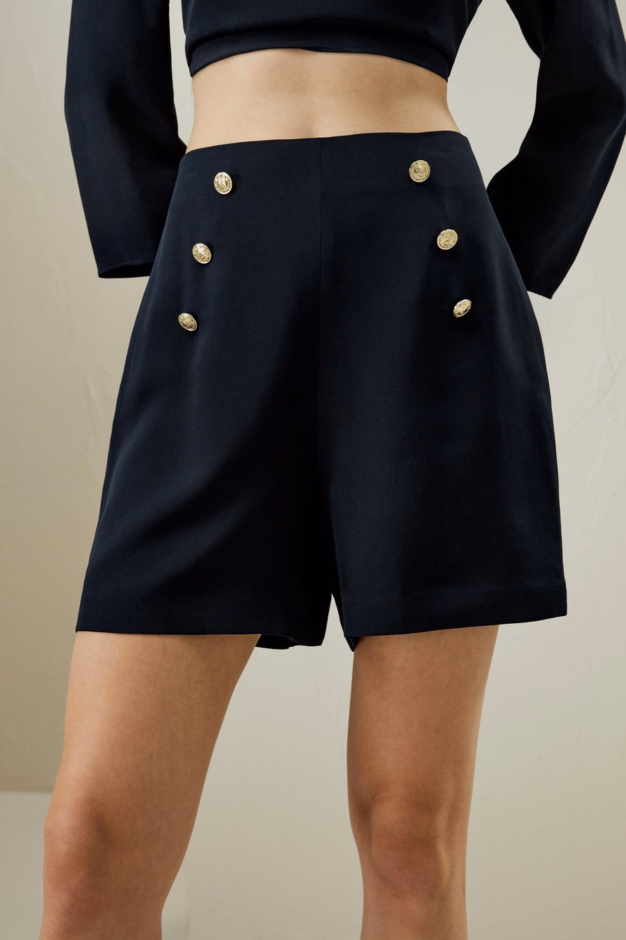 High Waisted Shorts With Button Accents