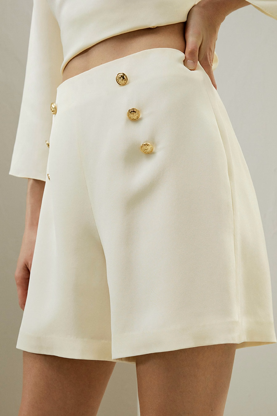 High Waisted Shorts With Button Accents