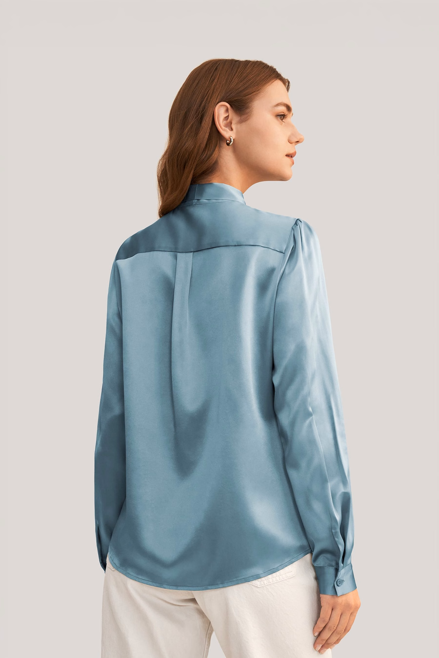Frauen Fliegenkragen Seidenbluse