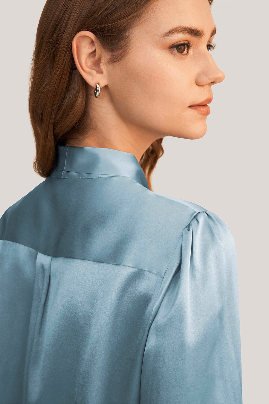 Frauen Fliegenkragen Seidenbluse