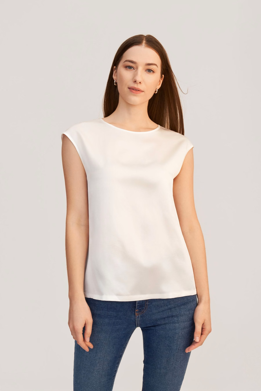 Basic Cap Sleeves Silk Tee