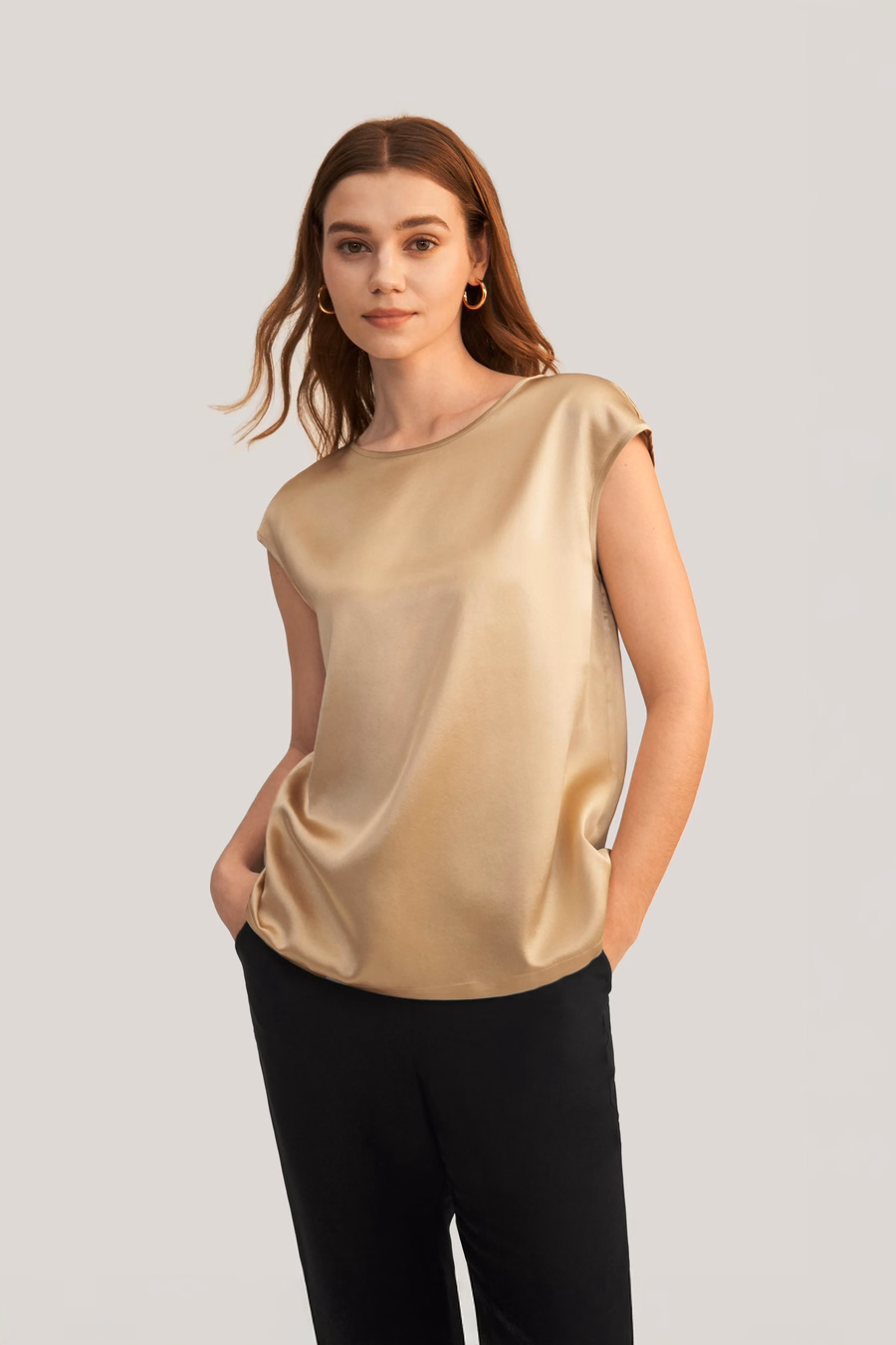 Basic Cap Sleeves Silk Tee