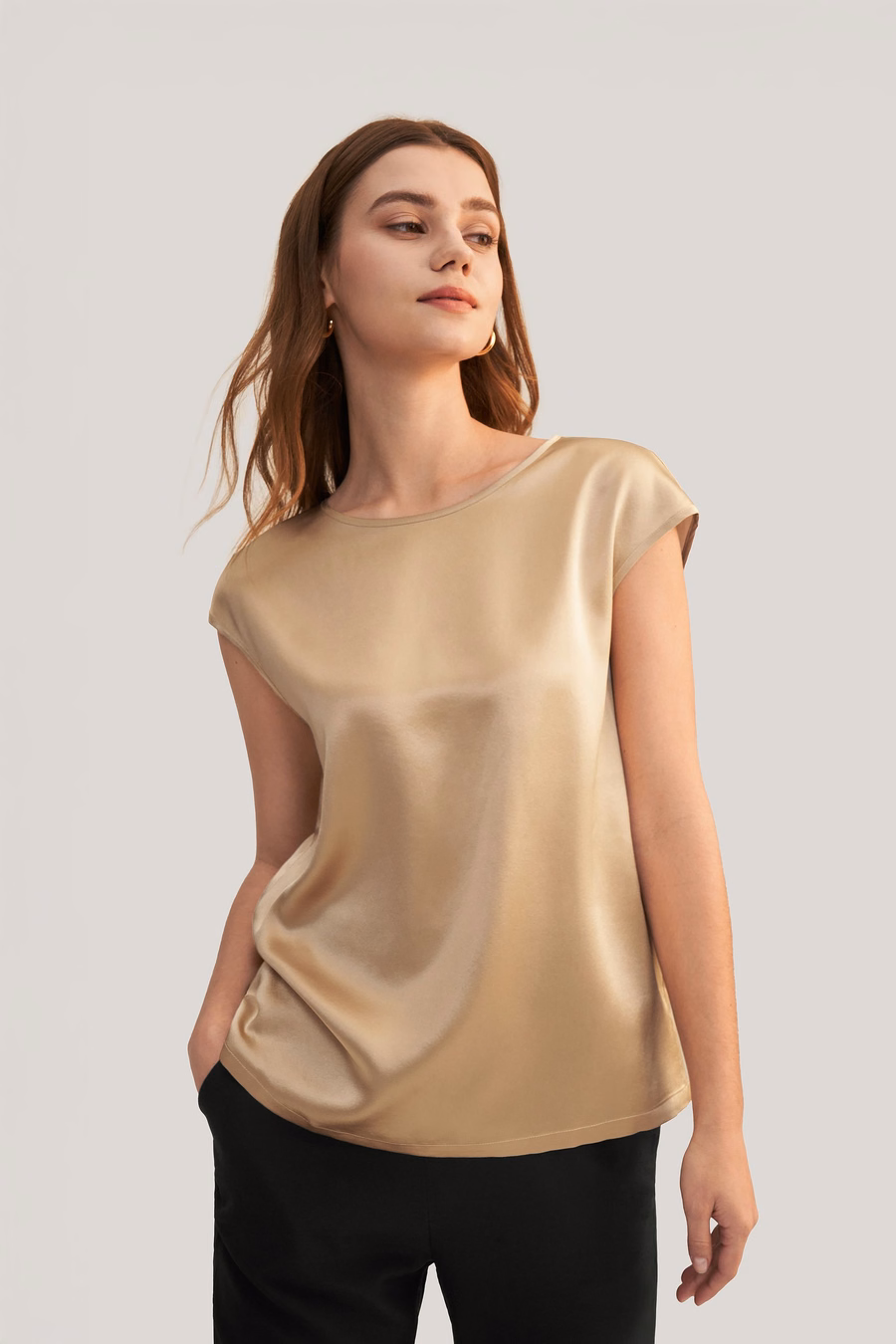 Basic Cap Sleeves Silk Tee